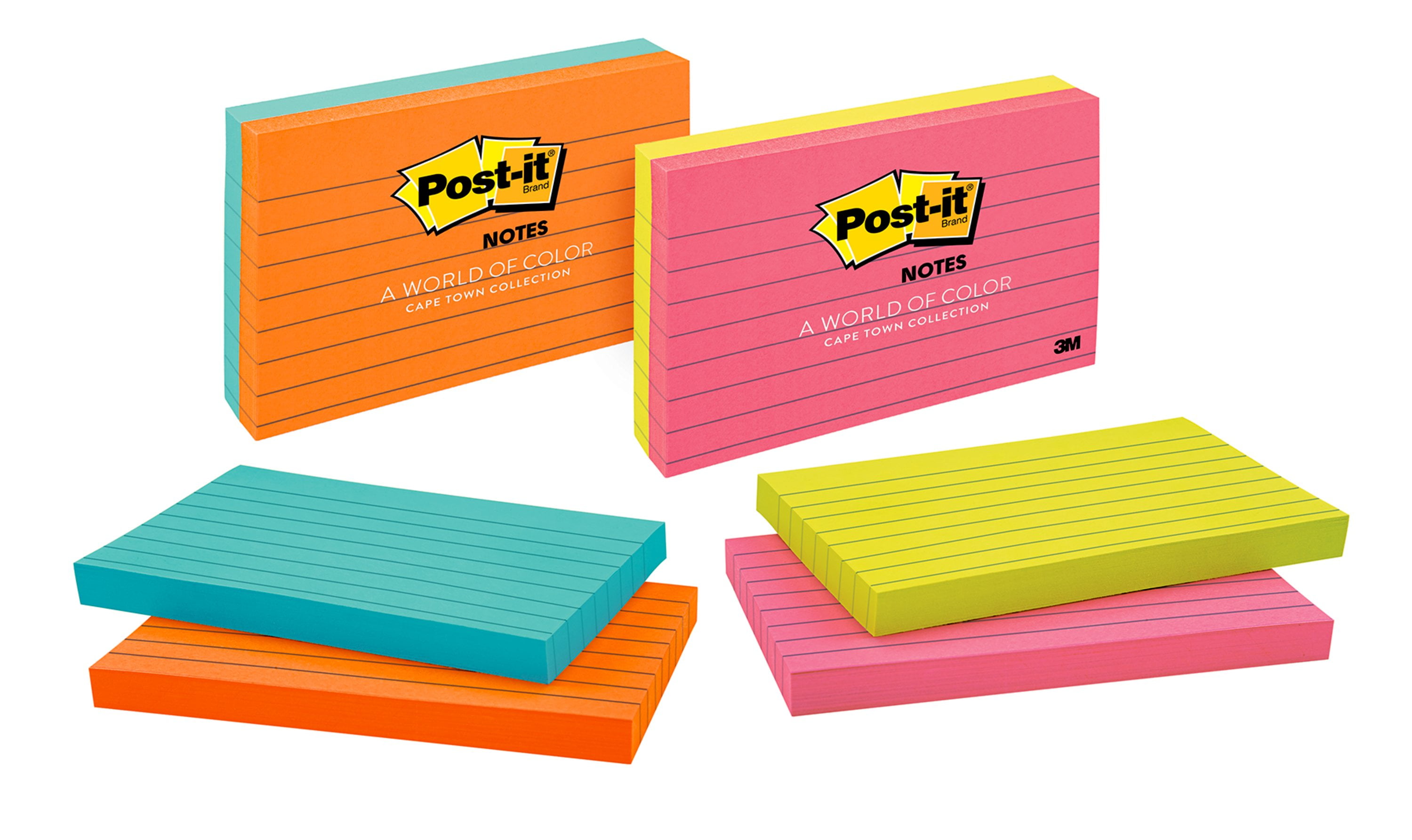 Postit Lined Notes, 3" x 5", Mixed Cape Town Collection, 2 Pads