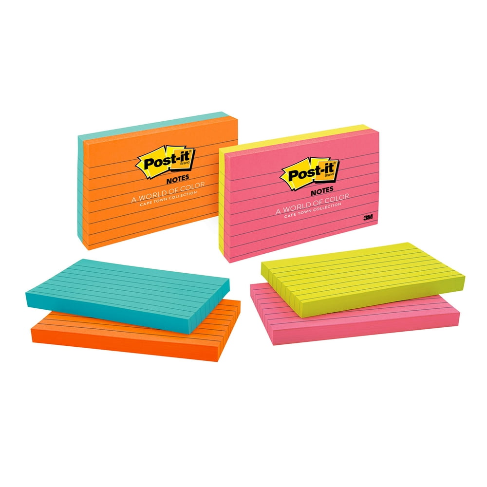 Postit Lined Notes, 3" x 5", Mixed Cape Town Collection, 2 Pads