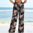 thumbnail image 5 of MYAOYI Women's Tropical Floral Palm Print Wide Leg Pants, Smocked High Waist Palazzo Trousers with Pockets, 5 of 7