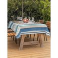 thumbnail image 3 of Outdoor Tablecloth with Umbrella Hole for Patio/Picnic/Party/Camping, Vintage Blue Teal Striped Waterproof Table Cloth Rectangle Table Cover Washable, Farmhouse Stripes Retro Art (60"x 102"), 3 of 8