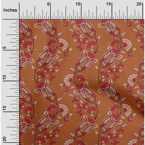 oneOone Cotton Silk Fabric Leaves|Floral & Paisley Block Decor Fabric Printed BTY 42 Inch Wide