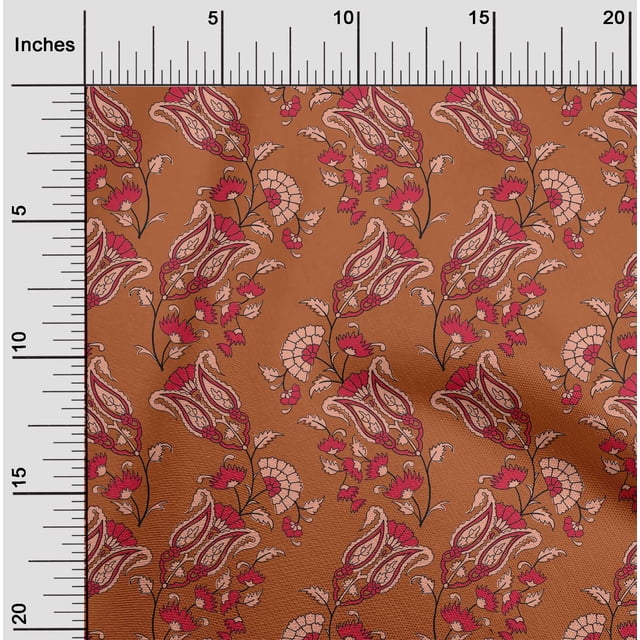 oneOone Polyester Lycra Fabric Leaves|Floral & Paisley Block Printed Fabric 1 Yard 56 Inch Wide