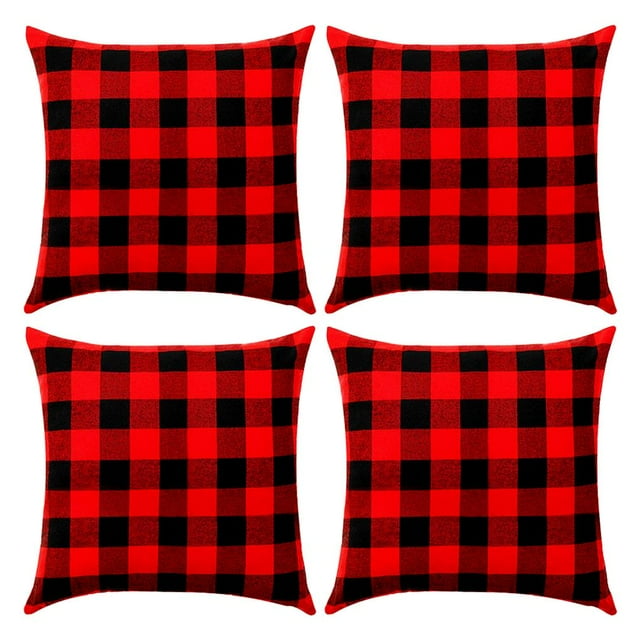 fastboy 4PCS 18*18IN Red Black Pillowcase Christmas Pillowcases Multipurpose Comfortable Soft Sofa Decoration