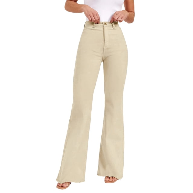 Gibobby Jeans dama cintura alta Jeans ajustados para mujer Pantalones casuales de cintura media Pantalones Bolsillos Jeans de mezclilla clásicos(Caqui,M)
