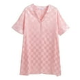 thumbnail image 4 of Nightgown Sexy Lingerie for Women Nightwear Satin Plaid Short Sleeve V Neck Silk Thin Dress House Dress Sleepwear, Pink S-2XL, 4 of 6