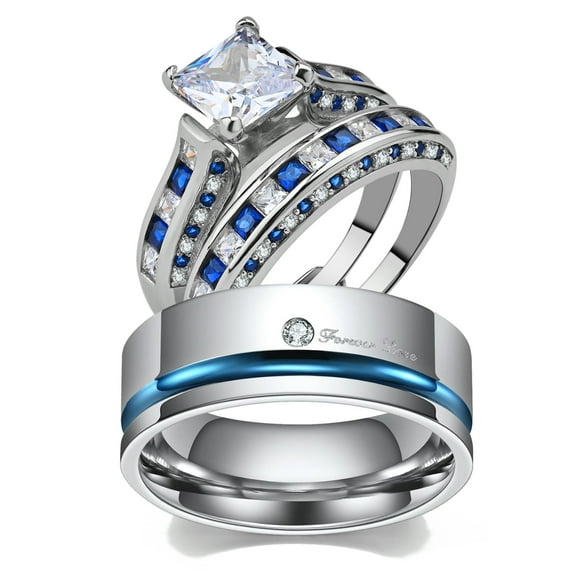 Adjustable size Wedding Ring Sets His And Hers Couples Women Diamond Sterling Silver Man Tungsten Carbide Wedding Bands