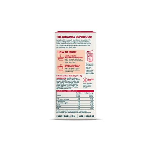 Freja Beef Instant Bone Broth 4 x 15g, British Import (Pack of 2)