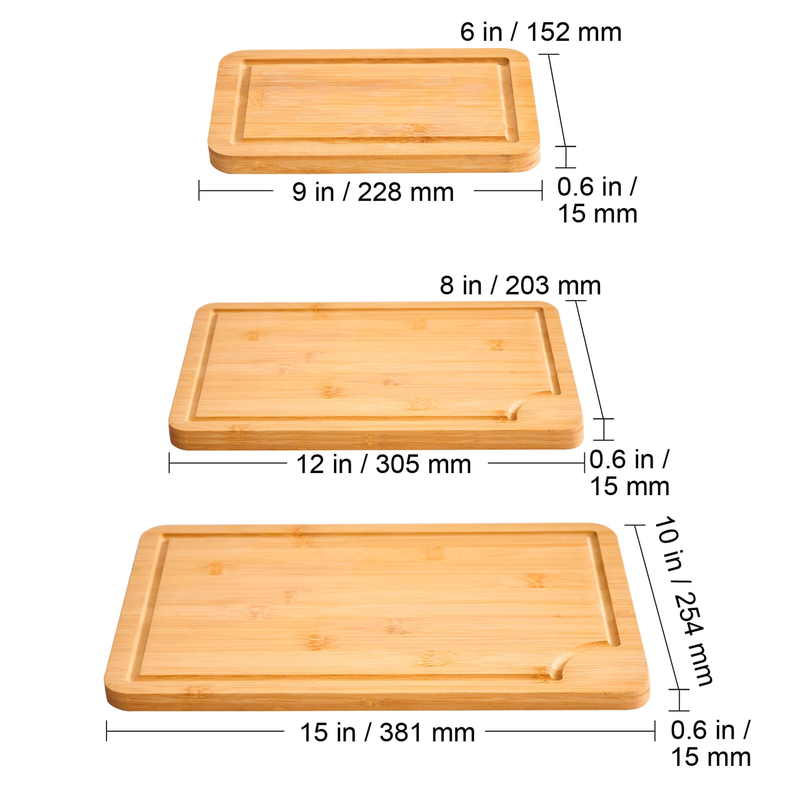 KFFKFF 3PCS Kitchen Cutting Board Set, Bamboo Cutting Board, for Kitchen, 3 Assorted Sizes