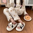 thumbnail image 2 of Bonitas pantuflas de lino con diseño de vaca lechera para interiores y exteriores, para las cuatro estaciones, antideslizantes, con suela gruesa de EVA, divertidas zapatillas de casa para mujer, 2 of 6