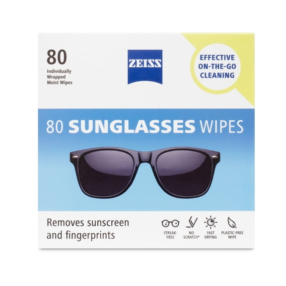 ZEISS Gentle and Thorough Cleaning Sunglass Lens Cleaner Wipes, 80 Count