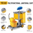 thumbnail image 4 of TUFFIOM Janitorial Cart with Key-Locking Cabinet, 3-Shelf Commercial Cleaning Cart, Housekeeping Caddy with Locker,Wheeled with Yellow Vinyl Bag, Black, Great for Hotel, Stores, Schools, and Business, 4 of 8