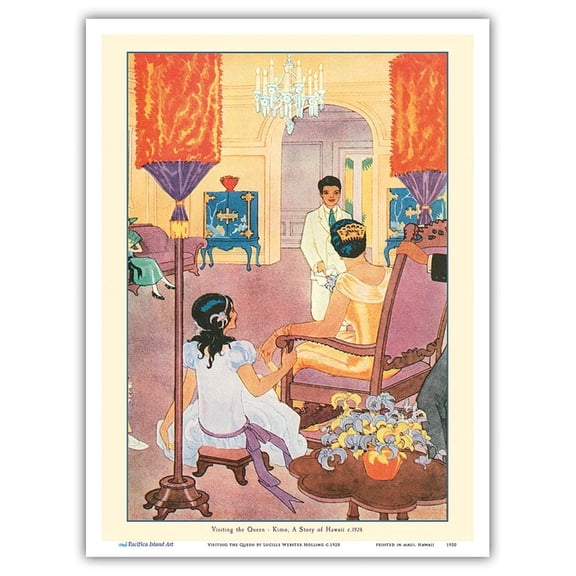 Visiting the Queen - Book Plate From Kimo A Story of Hawaii - Vintage Hawaii Book Illustration by Lucille Webster Holling c.1928 - Master Art Print (Unframed) 9in x 12in