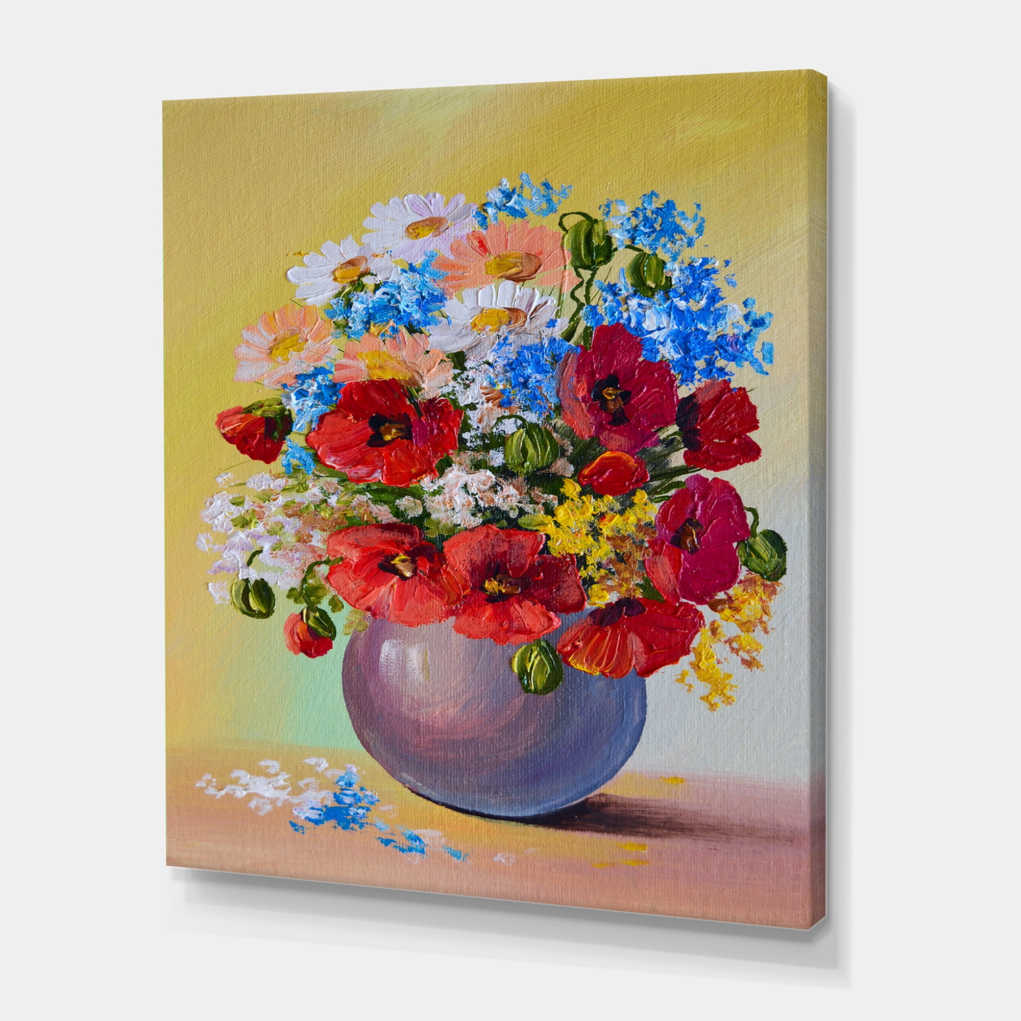 Designart ' Still Life A Bouquet Of Blue and Red Flowers ' Traditional Canvas Wall Art Print