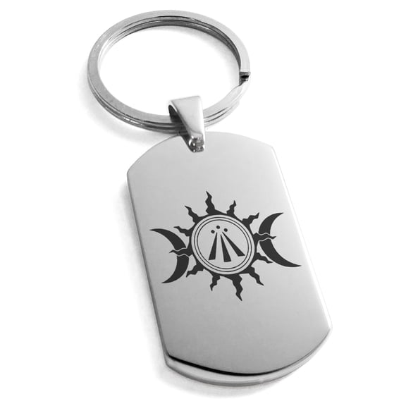 Stainless Steel Celtic Awen Arwen Sun & Moon Engraved Dog Tag Keychain Keyring