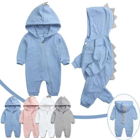 Toddler Baby Girl Boy Long Sleeved Cartoon Dinosaur Hooded Jumpsuit Romper Suit