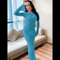thumbnail image 4 of Vestido de Crochet para Mujer, de Larga, de y Espalda Abierta, Tejido de Punto Azul y Verde S, 4 of 7