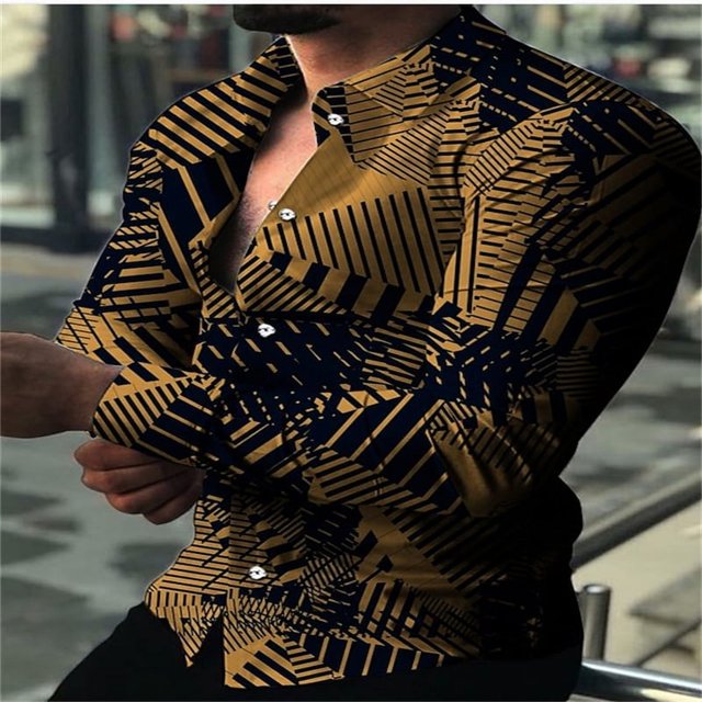 Ropa de fiesta de graduación para hombre, diseño de moda, con cuello alto, estampado geométrico colorido hawaiano, manga larga, color rojo zafiro