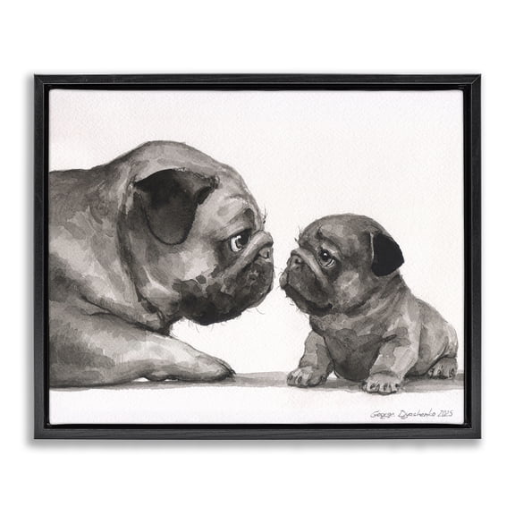 Stupell Industries Pug And Her Puppy Black Framed Floater Canvas Wall Art, design by George Dyachenko