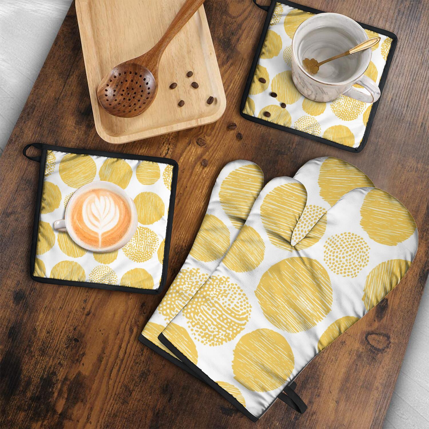 Oven Mitts and Pot Holders Set Of 4, Heat Resistant Kitchen Gloves with Non-Slip Grip, Hanging Loop, Soft Cotton Lining for Baking, Cooking, Grilling, Barbecue