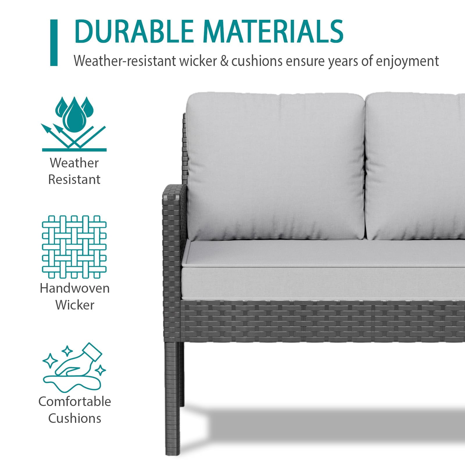 Tappio 10 Pieces Outdoor Patio Furniture Set, PE Rattan Wicker Patio Conversation Sectional Set with Ottoman, Table and Cushions for Backyard, Porch, Garden, Gray