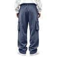 thumbnail image 3 of Vxararl Men Wide Leg Corduroy Cargo Pants, Loose Casual Street Trousers, Elastic Drawstring Waist Multi‑Pocket Pants for Fall & Winter Wear Royal Blue XL, 3 of 7