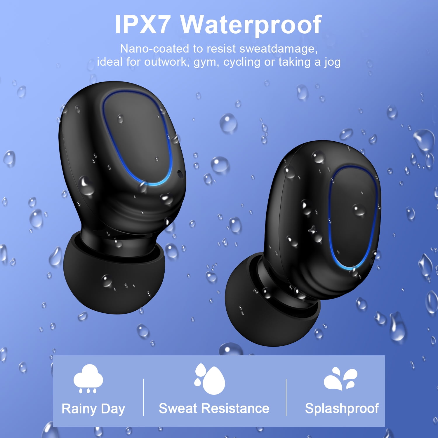 Wireless Earbuds for iPhone Android,Bluetooth 5.2 Headphones 120Hrs Playtime Waterproof IPX7 In-Ear Stereo Earphones Headset Noise Cancelling True Wireless Earbuds with Ear Hooks&Charging Case,Black