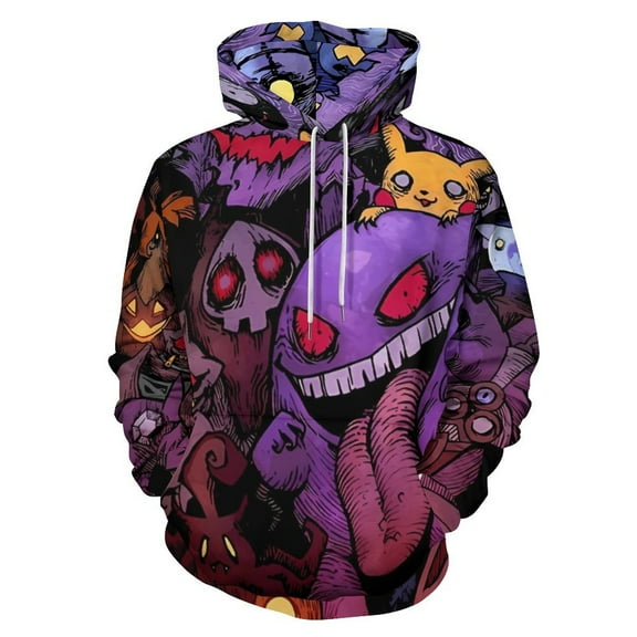 Gengar Hoodies for Men Women 3D Print Pullover Novelty Hooded Sweatshirt Hoodies with Big Pockets S