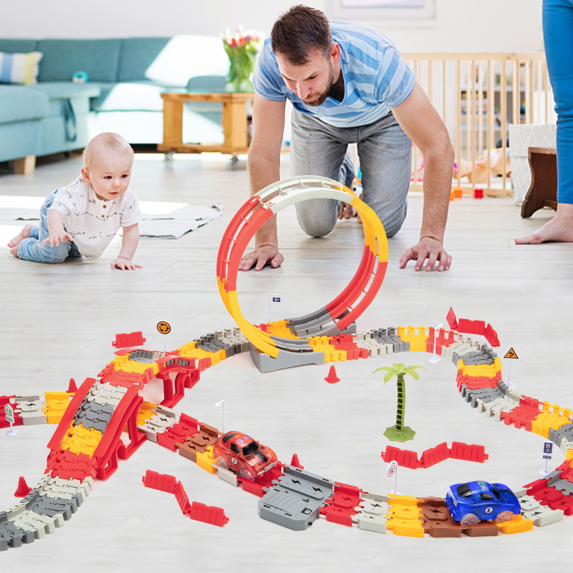 race-tracks-toy-for-boys-kids-dinosaur-world-road-race-set-240-pcs-with-flexible-train-tracks