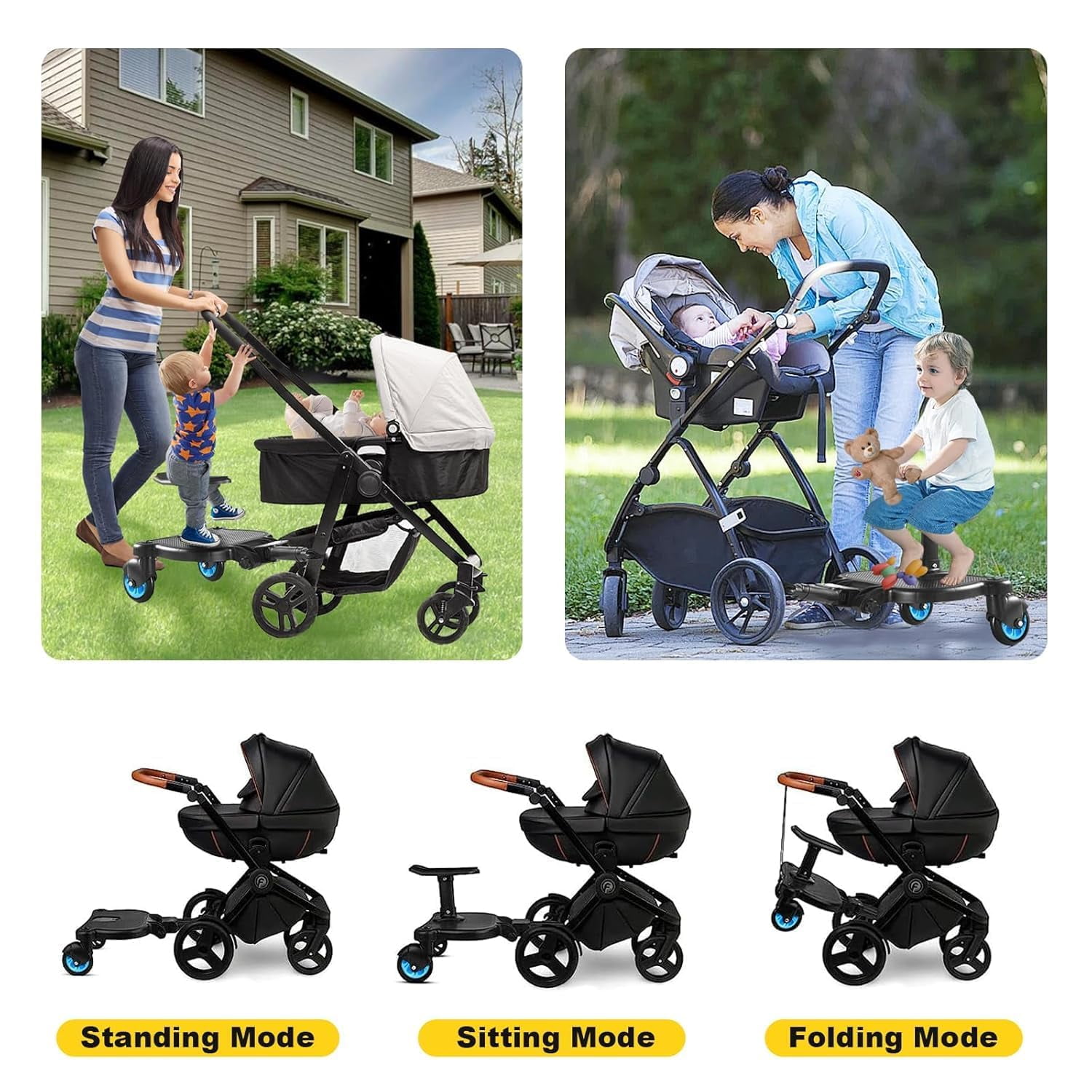 Universal Stroller Board 2 In 1 Stroller Ride Board Buggy Wheeled Board Seat Pedal Buggy Board with Seat Auxiliary Pedal Adapter Pushchair Connector Anti-Slip, Max Load 55lbs