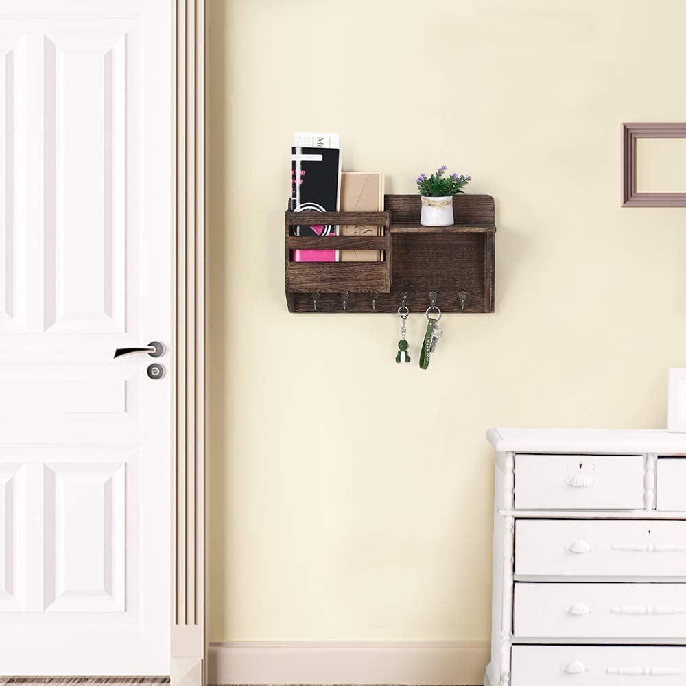 Oumilen Wall Mount Hanging Organizer with 6 Hooks, Brown