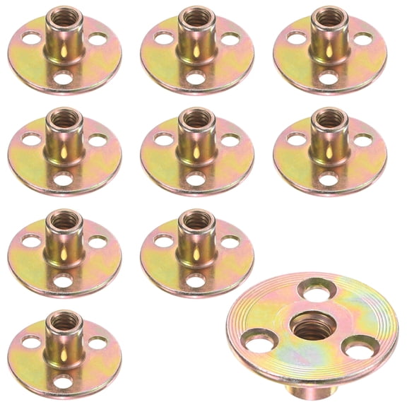 Uxcell 10-Pack 5/16" T-Nuts Zinc Plated Carbon Steel Tee Nut 3-Hole Round Base Weld Nuts Gold