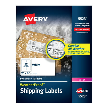 Avery Weatherproof Laser Shipping Labels, 2 x 4, 500/Pack