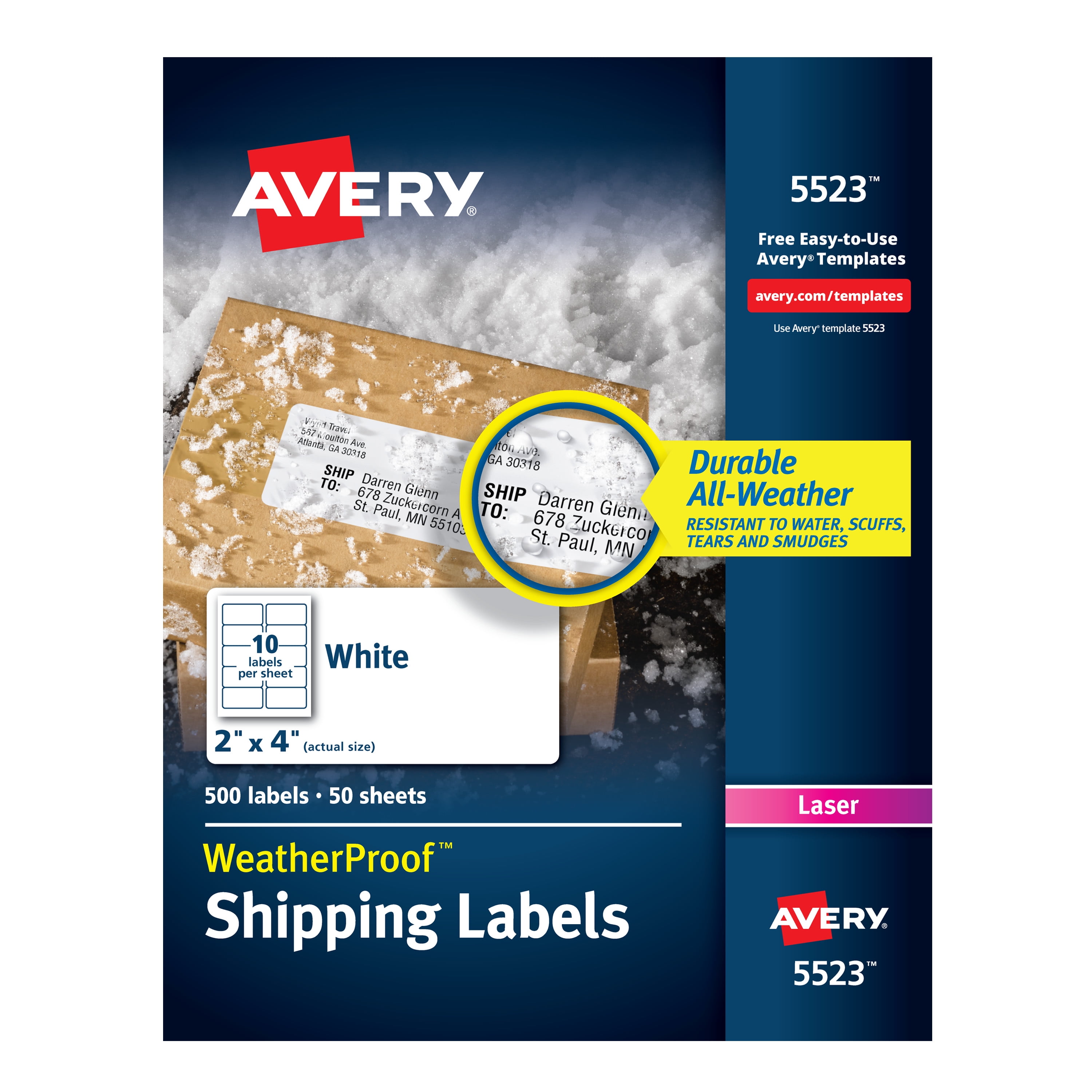 Avery Weatherproof Laser Shipping Labels 2 X 4 500 Pack 5523 