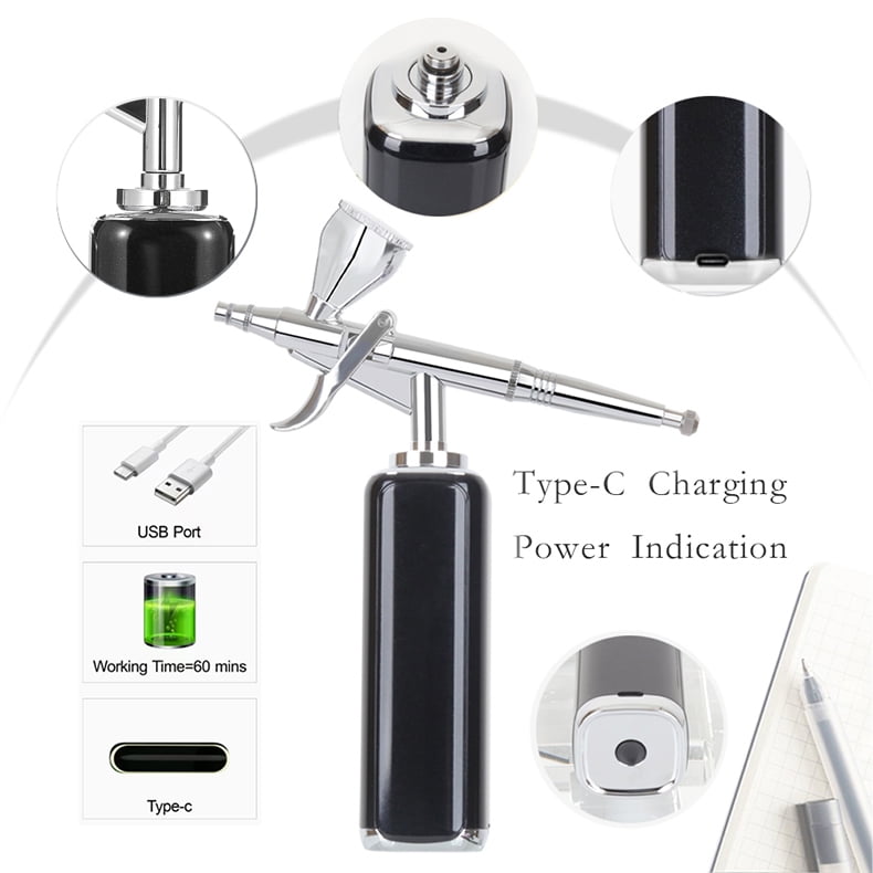 High air flow Airbrush Kit, Wireless Portable Airbrush Compressor, Rechargeable Cordless Airbrush, Mini Air Brush, Handheld Airbrush Gun for Barber, Model Painting, Nail Art, Makeup, Tattoo