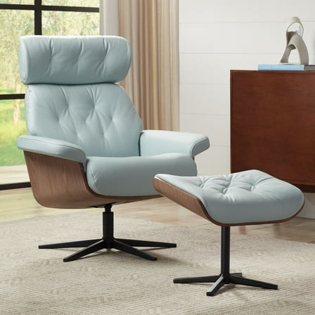 BenchMaster Melia Sky Blue Adjustable Swivel Recliner and Ottoman
