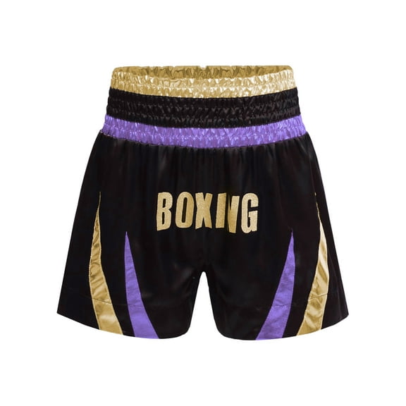 inlzdz Kids Boys MMA Shorts Kickboxing Fighting Shorts Martial Arts Muay Thai Boxing Trunks Sportwear Light Purple&Gold 8