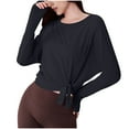 thumbnail image 2 of Uootdi Women's Long Sleeve T-Shirt Side Split Tie Knot Workout Gift Tops Reversible Tie Front Tunic Yoga Gym Ladies Blouses Acti, 2 of 3