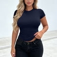 thumbnail image 5 of Otvok Womens Casual T Shirts Summer Tops Short Sleeve Going Out Crop Tops Round Neck Slim Fitted Basic Tee, 5 of 7