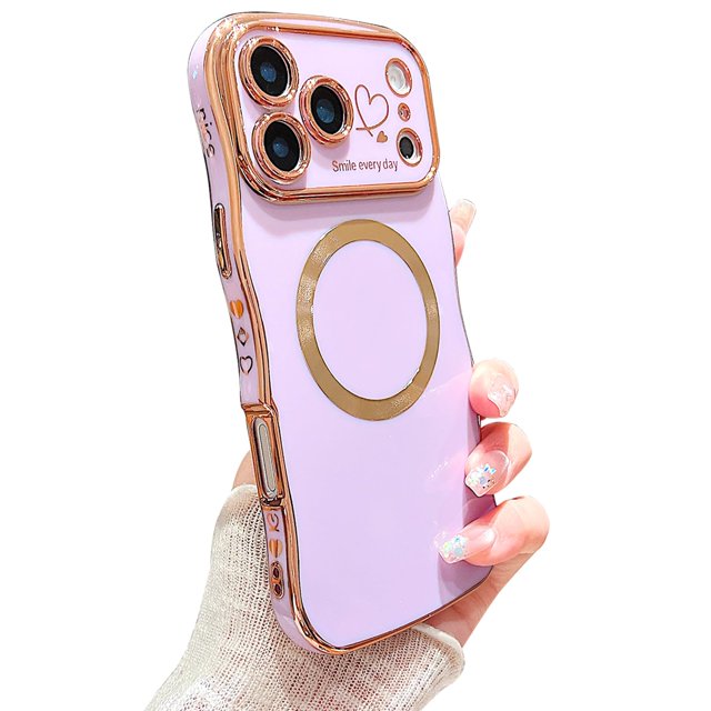 Zonrw Para Iphone 17 Pro Max Funda Magnética Para Mujeres Y Niñas, Marco De Onda Suave Y Lindo, Forma Rizada, Corazón De Amor, Carcasa De Teléfono Con Revestimiento De Lujo, Compatible Con Magsafe A P
