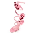 thumbnail image 3 of FSJ Women Sexy Round Open Toe Rose Floral Spiral Ankle Wrap Pumps Stiletto Thin High Heel Lace-up Sandals Prom Wedding Shoes Size 8 Rosy, 3 of 4
