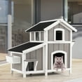 thumbnail image 3 of Gymax Outdoor Feral Cat House 2-Story Wooden Kitty Shelter with Escape Door, 3 of 10