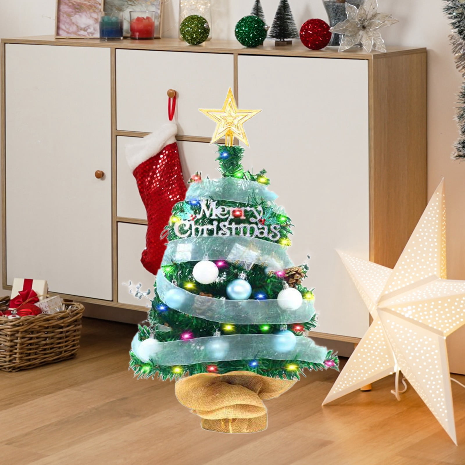 5 Sapins De Noël Lumineux En Verre Mercure Avec LED - Hauteur 9 à 36 Cm - Décoration Intérieure/extérieure