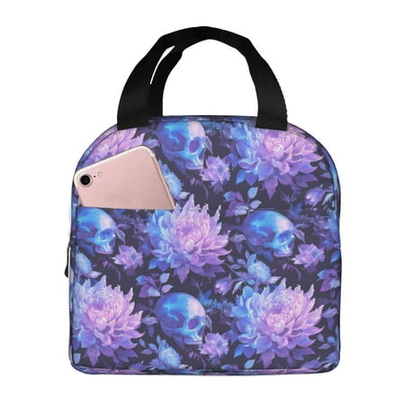 Insulated Lunch Bag for Women Men - pink white Skull flower Leakproof Cooler Lunch Box for Women Men  Lunch Tote Bags for Work School Picnic Travel