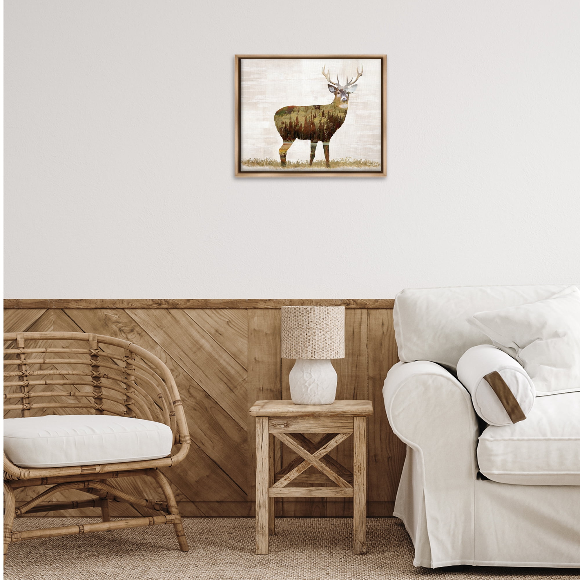 Stupell Industries Forest Pattern Deer Animals & Insects Painting Brown Floater Framed Art Print Wall Art, 21 x 17