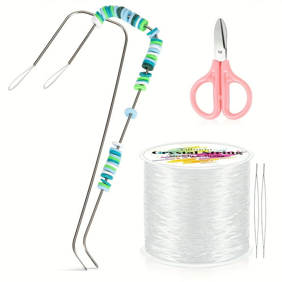 Tilhumt 1mm Elastic String, 328Feet Stretchy Bracelet Crystal String with 2 Beading Needles and 1 Scissors for Beading and Jewelry Making