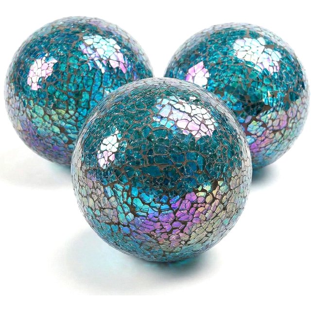 3 bolas decorativas para cuencos, bolas de vidrio turquesa de 4 pulgadas para centro de mesa, esferas de mosaico para decoración del hogar, mesa de comedor,Multicolor