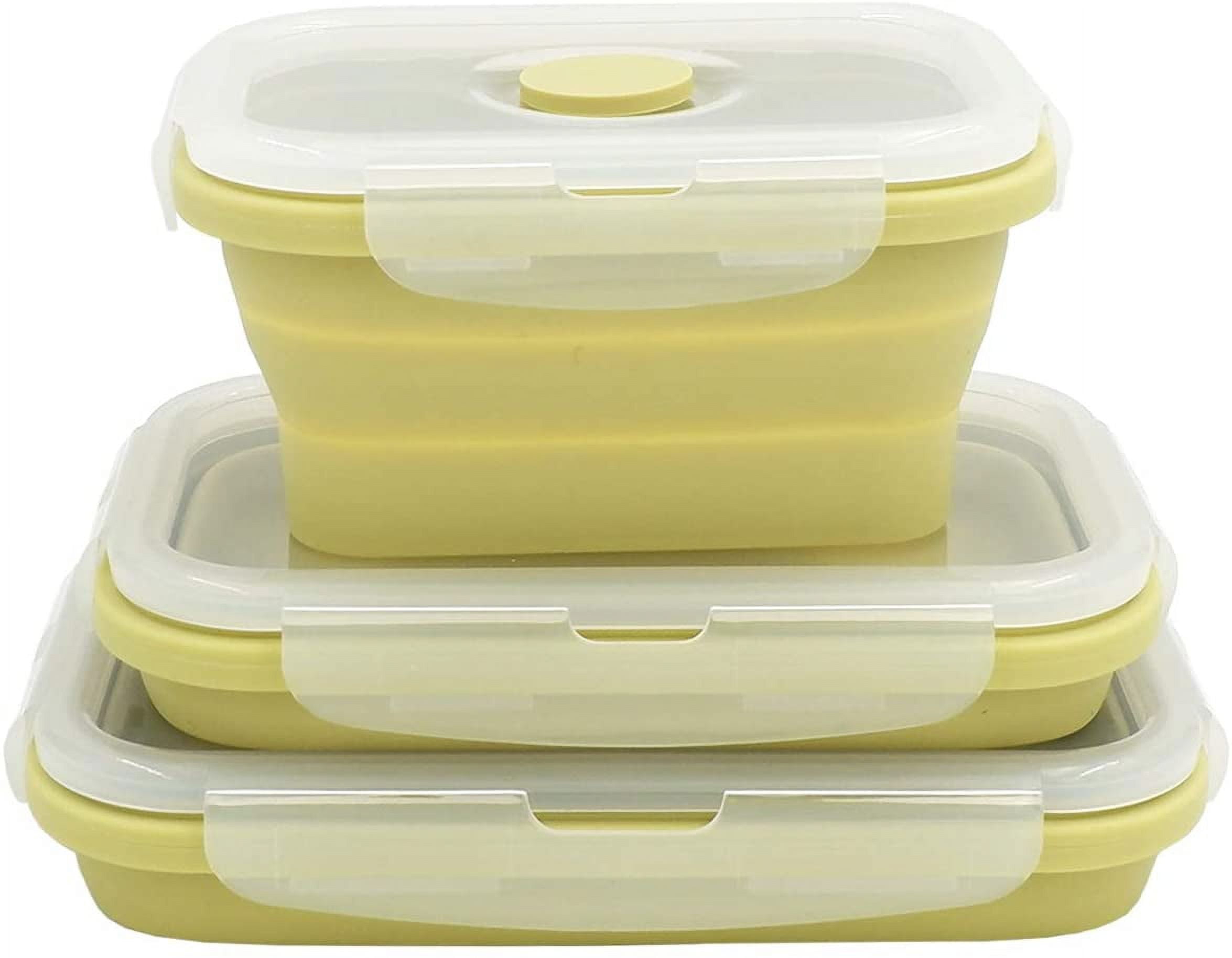 Collapsible Silicone Lunch Bento Box, Portable Food Storage Container Outdoor Picnic Box Space Saving, Microwave, Dishwasher and Freezer Safe, 3 Pcs Set (Four Colors Set)