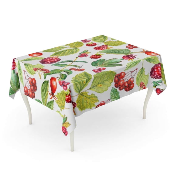 LADDKE Watercolor Pattern of Red Berries and Leaves Rose Hips Tablecloth Table Desk Cover Home Party Decor 60x120 inch