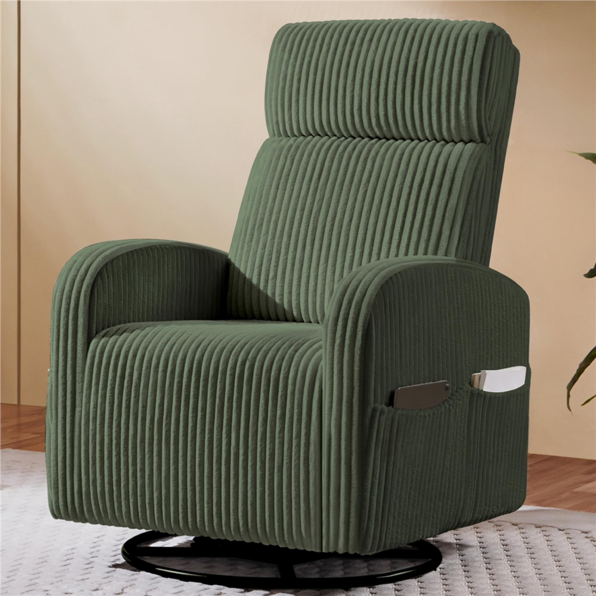 Renwick Corduroy Swivel Glider Chair for Living Room, All Ages, Dark Green