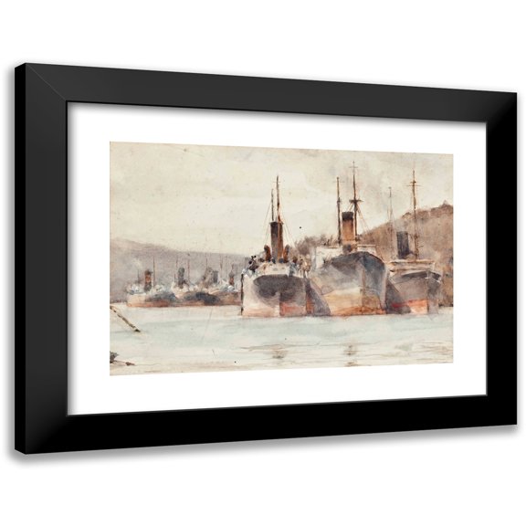 Henry Scott Tuke 14x11 Black Modern Framed Museum Art Print Titled - Ships Moored Near King Harry Ferry, on the River Fal